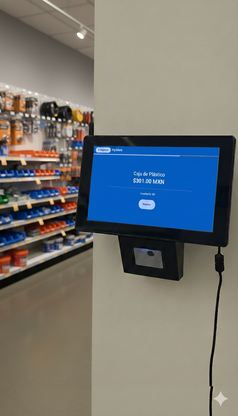Price verifier device A mounted into wall at a hardware store